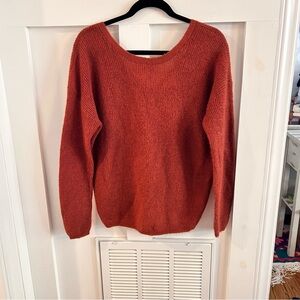 Boden v neck button back wool blend Cozy Rust Sweater pullover